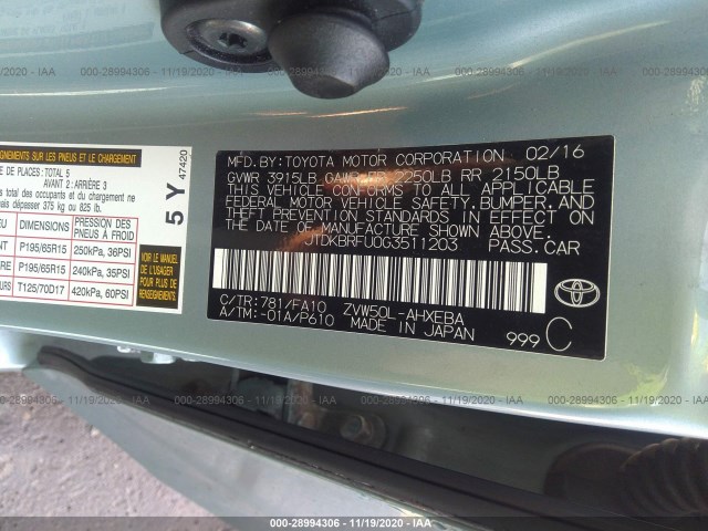 Photo 8 VIN: JTDKBRFU0G3511203 - TOYOTA PRIUS 