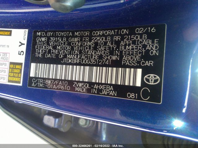 Photo 8 VIN: JTDKBRFU0G3512741 - TOYOTA PRIUS 