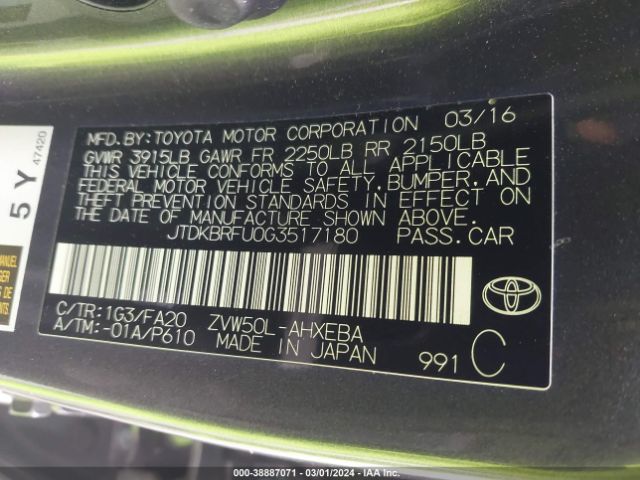 Photo 8 VIN: JTDKBRFU0G3517180 - TOYOTA PRIUS 