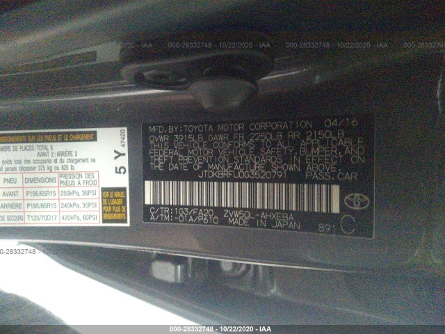 Photo 8 VIN: JTDKBRFU0G3520791 - TOYOTA PRIUS 