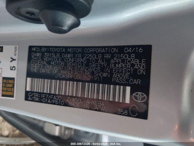 Photo 8 VIN: JTDKBRFU0G3521911 - TOYOTA PRIUS 