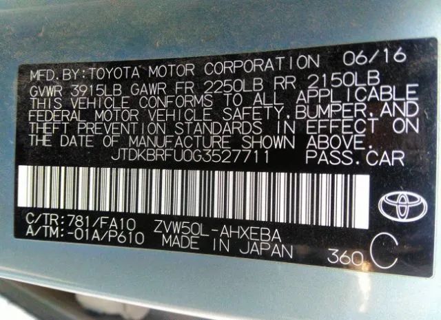 Photo 8 VIN: JTDKBRFU0G3527711 - TOYOTA PRIUS 