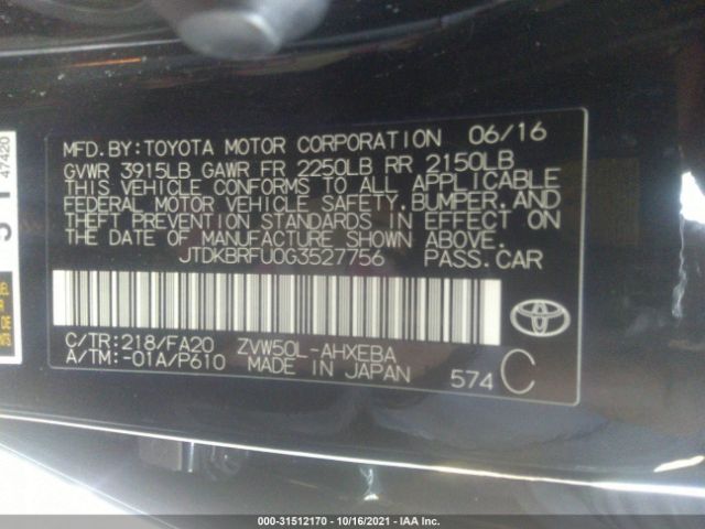 Photo 8 VIN: JTDKBRFU0G3527756 - TOYOTA PRIUS 