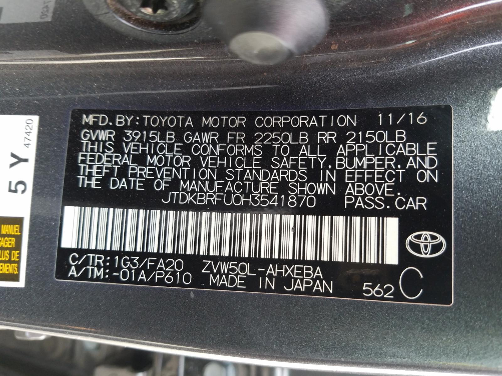 Photo 9 VIN: JTDKBRFU0H3541870 - TOYOTA PRIUS 