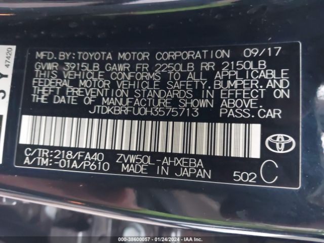 Photo 8 VIN: JTDKBRFU0H3575713 - TOYOTA PRIUS 