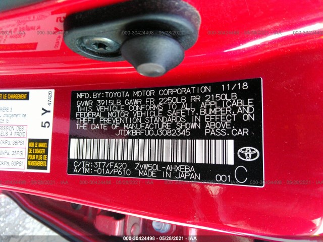 Photo 8 VIN: JTDKBRFU0J3082345 - TOYOTA PRIUS 