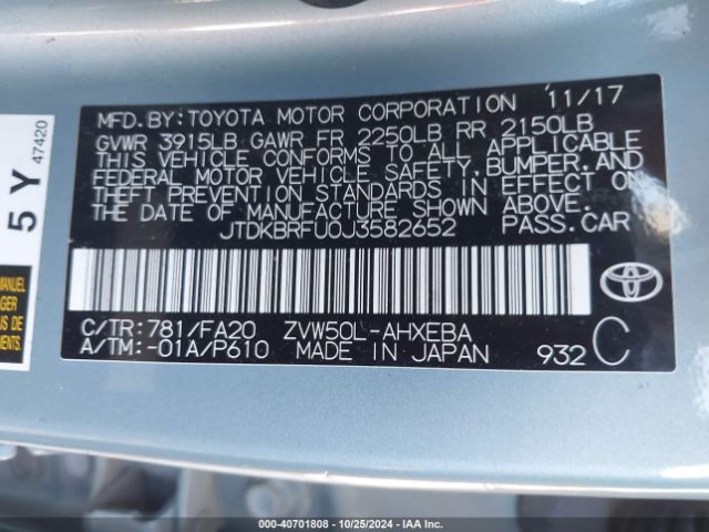 Photo 8 VIN: JTDKBRFU0J3582652 - TOYOTA PRIUS 