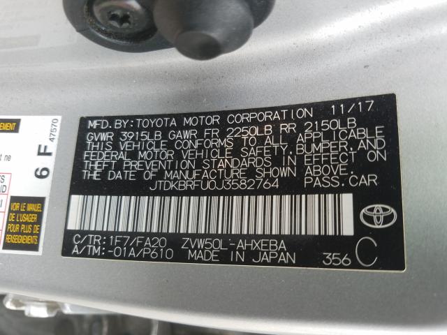 Photo 9 VIN: JTDKBRFU0J3582764 - TOYOTA PRIUS 