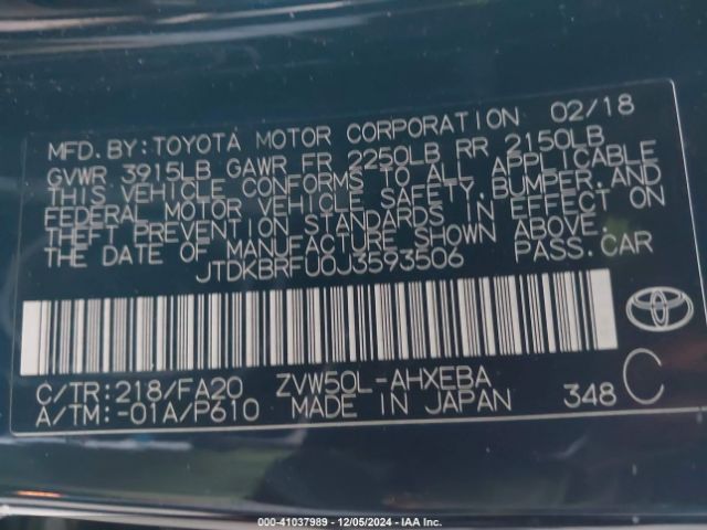 Photo 8 VIN: JTDKBRFU0J3593506 - TOYOTA PRIUS 