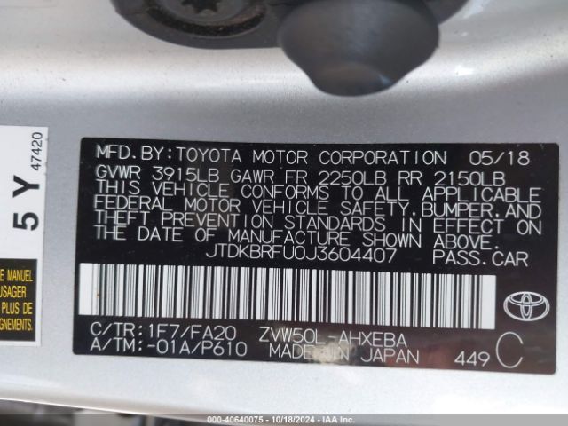 Photo 8 VIN: JTDKBRFU0J3604407 - TOYOTA PRIUS 