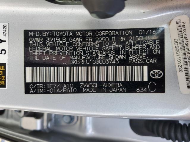 Photo 11 VIN: JTDKBRFU1G3003743 - TOYOTA PRIUS 