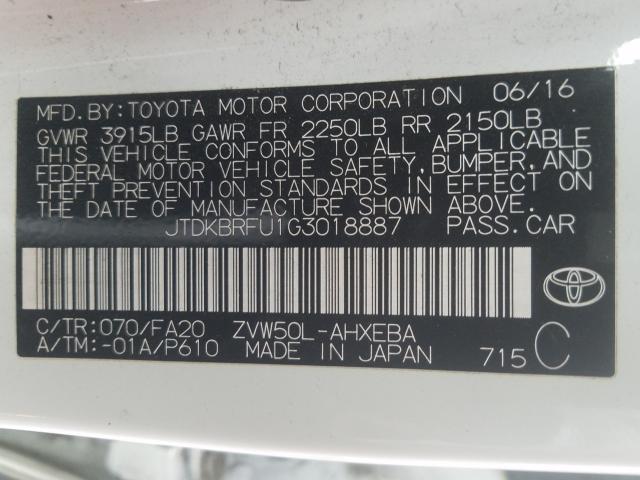 Photo 9 VIN: JTDKBRFU1G3018887 - TOYOTA PRIUS 