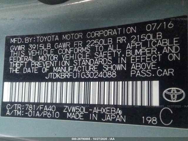 Photo 8 VIN: JTDKBRFU1G3024088 - TOYOTA PRIUS 