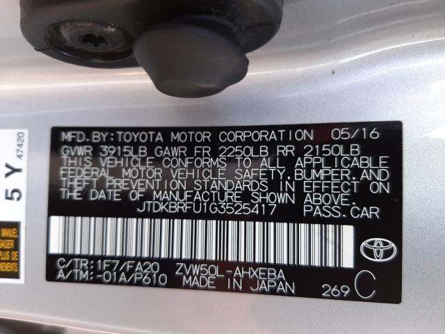 Photo 9 VIN: JTDKBRFU1G3525417 - TOYOTA PRIUS 