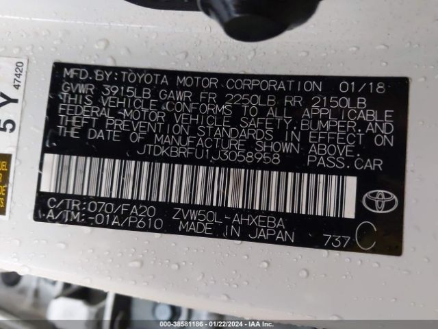 Photo 8 VIN: JTDKBRFU1J3058958 - TOYOTA PRIUS 