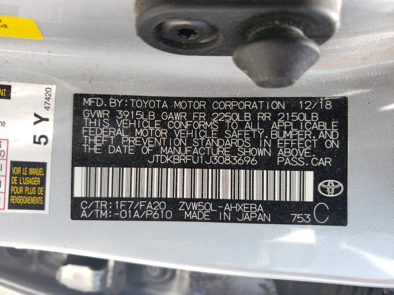 Photo 11 VIN: JTDKBRFU1J3083696 - TOYOTA PRIUS 