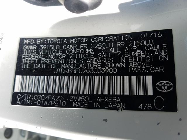 Photo 9 VIN: JTDKBRFU2G3003900 - TOYOTA PRIUS 