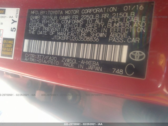 Photo 8 VIN: JTDKBRFU2G3508836 - TOYOTA PRIUS 