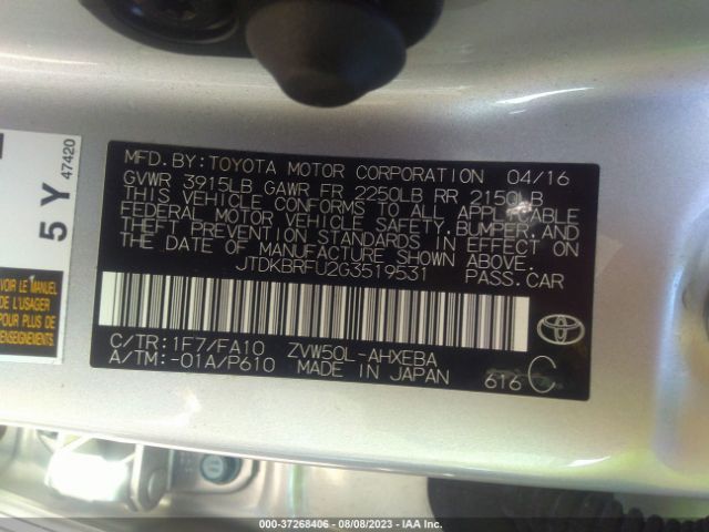 Photo 8 VIN: JTDKBRFU2G3519531 - TOYOTA PRIUS 