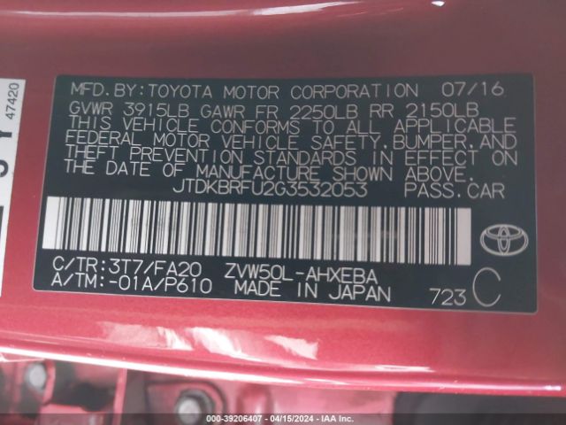 Photo 8 VIN: JTDKBRFU2G3532053 - TOYOTA PRIUS 