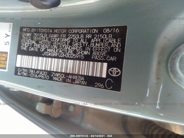 Photo 8 VIN: JTDKBRFU2H3025915 - TOYOTA PRIUS 