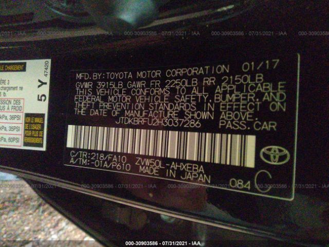 Photo 8 VIN: JTDKBRFU2H3037286 - TOYOTA PRIUS 