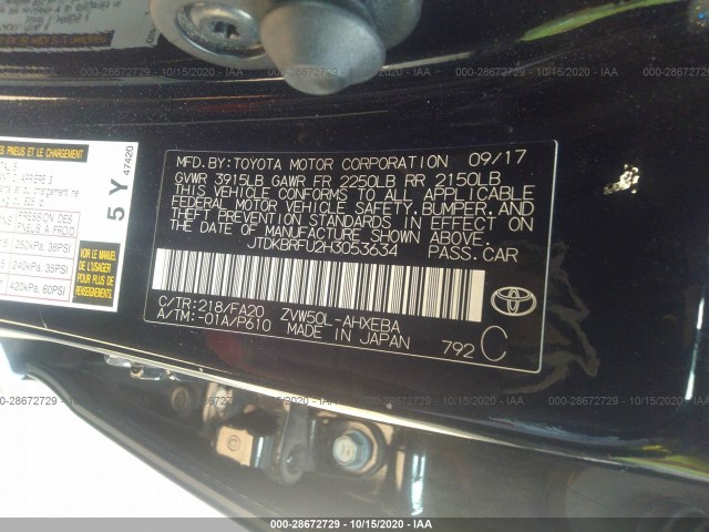 Photo 8 VIN: JTDKBRFU2H3053634 - TOYOTA PRIUS 