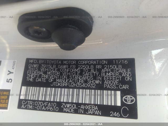 Photo 8 VIN: JTDKBRFU2H3540932 - TOYOTA PRIUS 