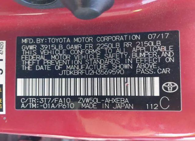 Photo 8 VIN: JTDKBRFU2H3569590 - TOYOTA PRIUS 