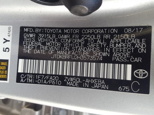 Photo 9 VIN: JTDKBRFU2H3573574 - TOYOTA PRIUS 