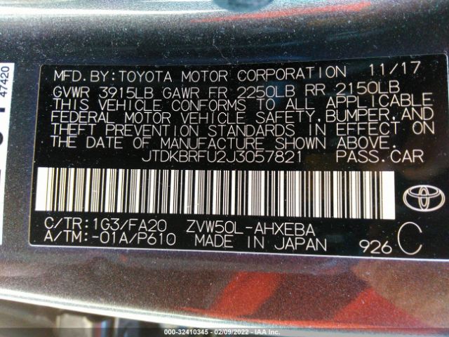 Photo 8 VIN: JTDKBRFU2J3057821 - TOYOTA PRIUS 