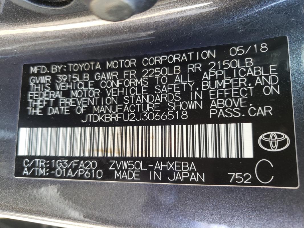 Photo 9 VIN: JTDKBRFU2J3066518 - TOYOTA PRIUS 