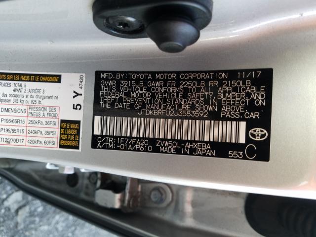 Photo 9 VIN: JTDKBRFU2J3583592 - TOYOTA PRIUS 