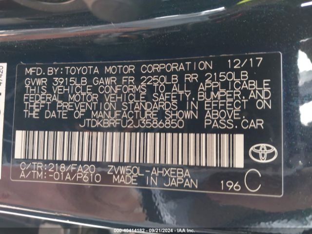 Photo 8 VIN: JTDKBRFU2J3586850 - TOYOTA PRIUS 