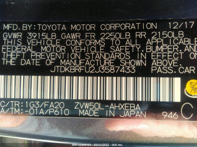 Photo 8 VIN: JTDKBRFU2J3587433 - TOYOTA PRIUS 