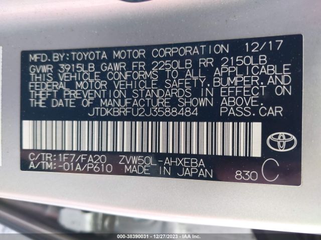 Photo 8 VIN: JTDKBRFU2J3588484 - TOYOTA PRIUS 