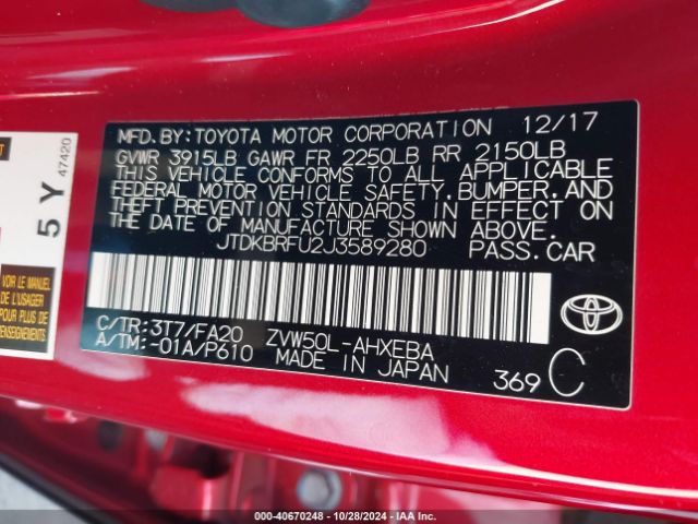 Photo 8 VIN: JTDKBRFU2J3589280 - TOYOTA PRIUS 