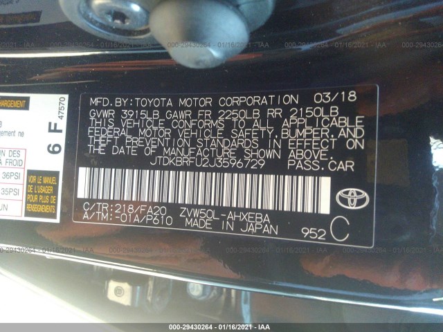 Photo 8 VIN: JTDKBRFU2J3596729 - TOYOTA PRIUS 