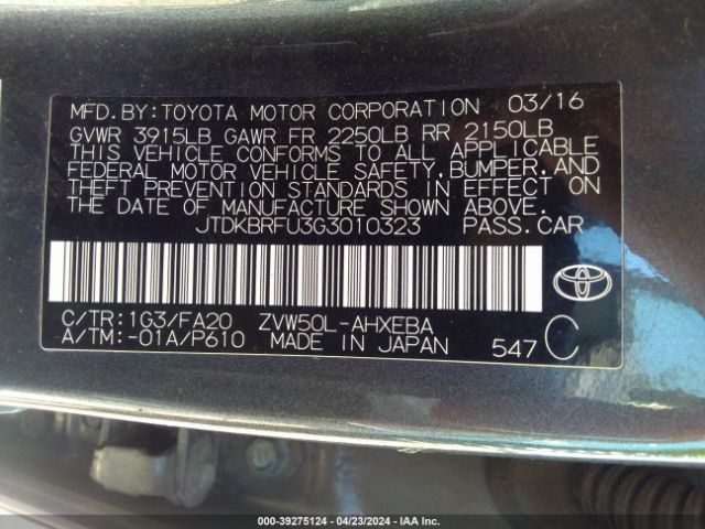 Photo 8 VIN: JTDKBRFU3G3010323 - TOYOTA PRIUS 