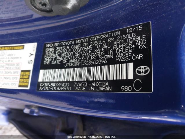 Photo 8 VIN: JTDKBRFU3G3502396 - TOYOTA PRIUS 