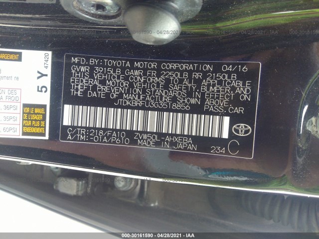 Photo 8 VIN: JTDKBRFU3G3518856 - TOYOTA PRIUS 