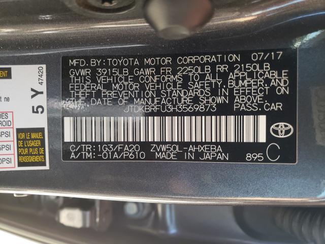 Photo 9 VIN: JTDKBRFU3H3569873 - TOYOTA PRIUS 