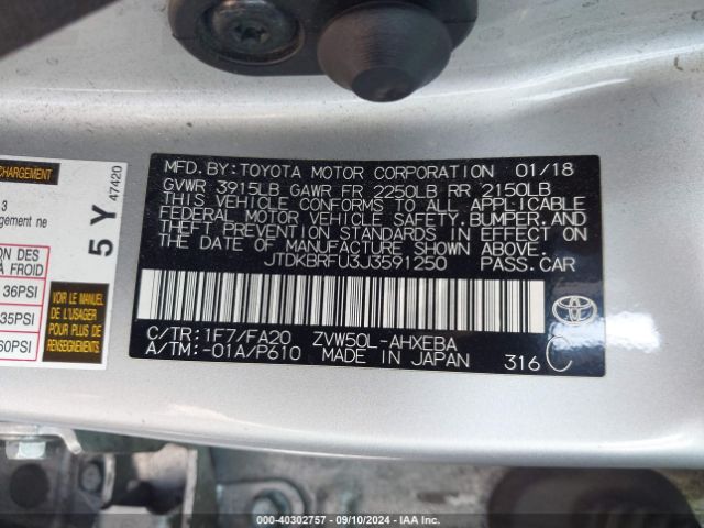 Photo 8 VIN: JTDKBRFU3J3591250 - TOYOTA PRIUS 