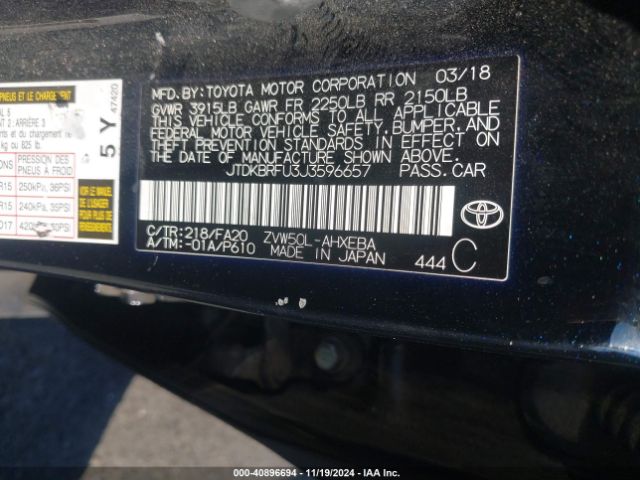 Photo 8 VIN: JTDKBRFU3J3596657 - TOYOTA PRIUS 