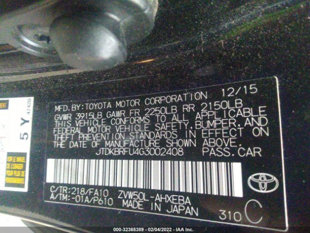 Photo 8 VIN: JTDKBRFU4G3002408 - TOYOTA PRIUS 