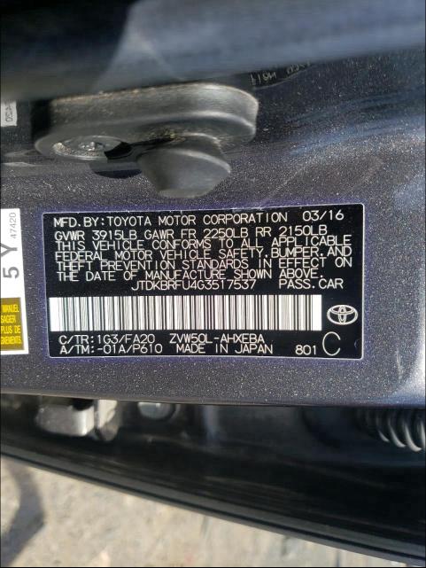 Photo 9 VIN: JTDKBRFU4G3517537 - TOYOTA PRIUS 