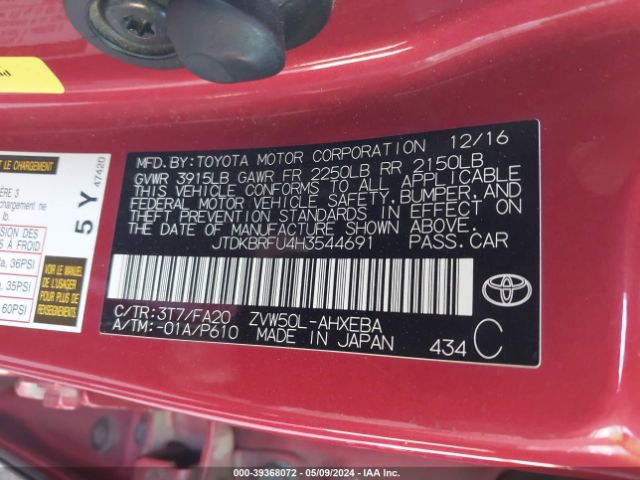 Photo 8 VIN: JTDKBRFU4H3544691 - TOYOTA PRIUS 