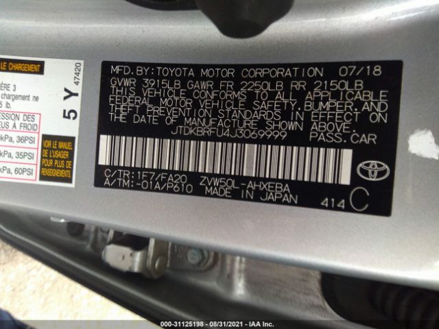 Photo 8 VIN: JTDKBRFU4J3069999 - TOYOTA PRIUS 