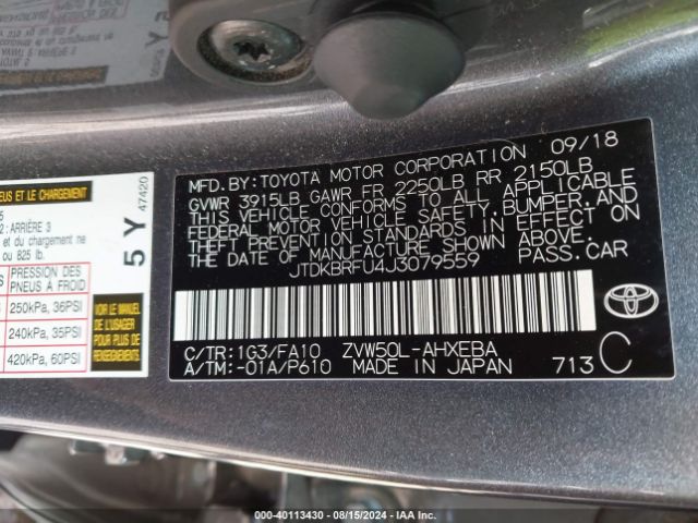 Photo 8 VIN: JTDKBRFU4J3079559 - TOYOTA PRIUS 