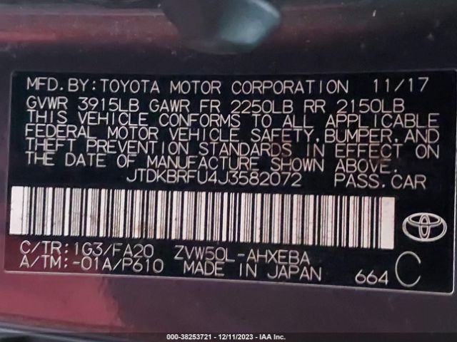 Photo 8 VIN: JTDKBRFU4J3582072 - TOYOTA PRIUS 